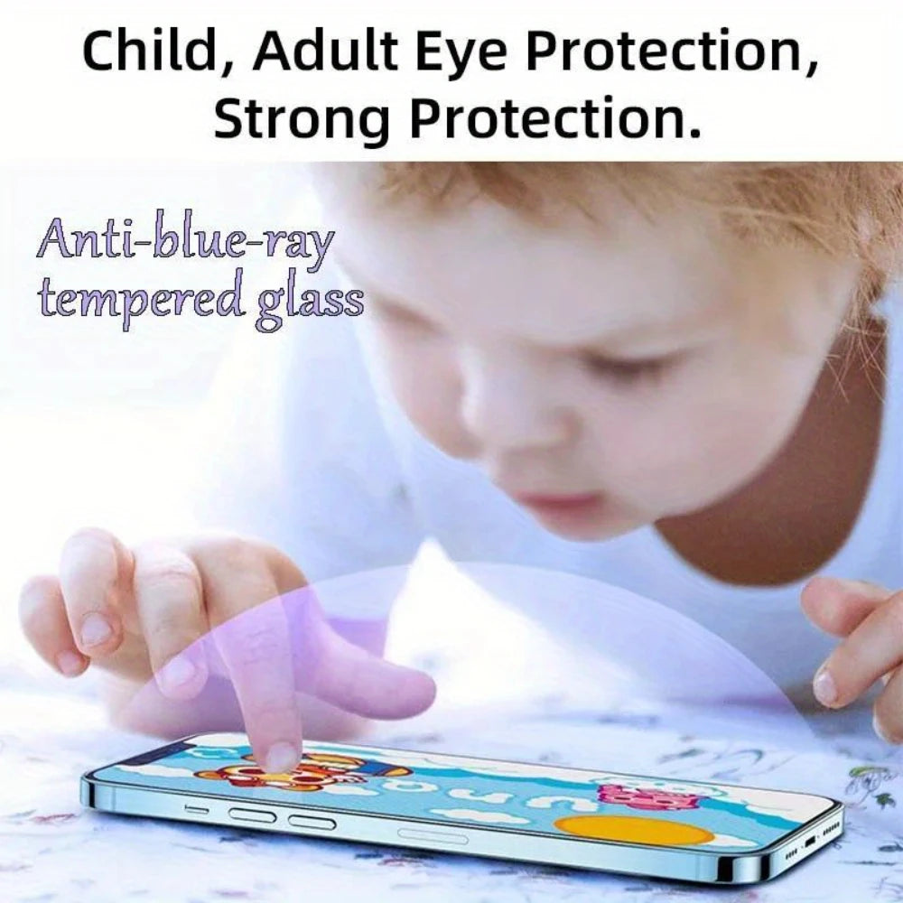 NNBILI 2Pcs Anti Blue Light Screen Protector Purple Tempered Glass Suitable For Iphone 11 12 13 14 15 16 Pro Max 16E 12 13 Mini