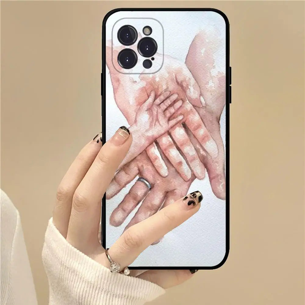 Baby Mom daughter Son Dad Hand Phone Case For iPhone 15 14 13 12 Mini 11 Pro XS Max X XR SE 6 7 8 Plus Soft Silicone Cover