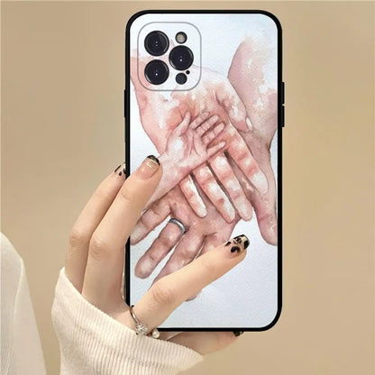 Baby Mom daughter Son Dad Hand Phone Case For iPhone 15 14 13 12 Mini 11 Pro XS Max X XR SE 6 7 8 Plus Soft Silicone Cover