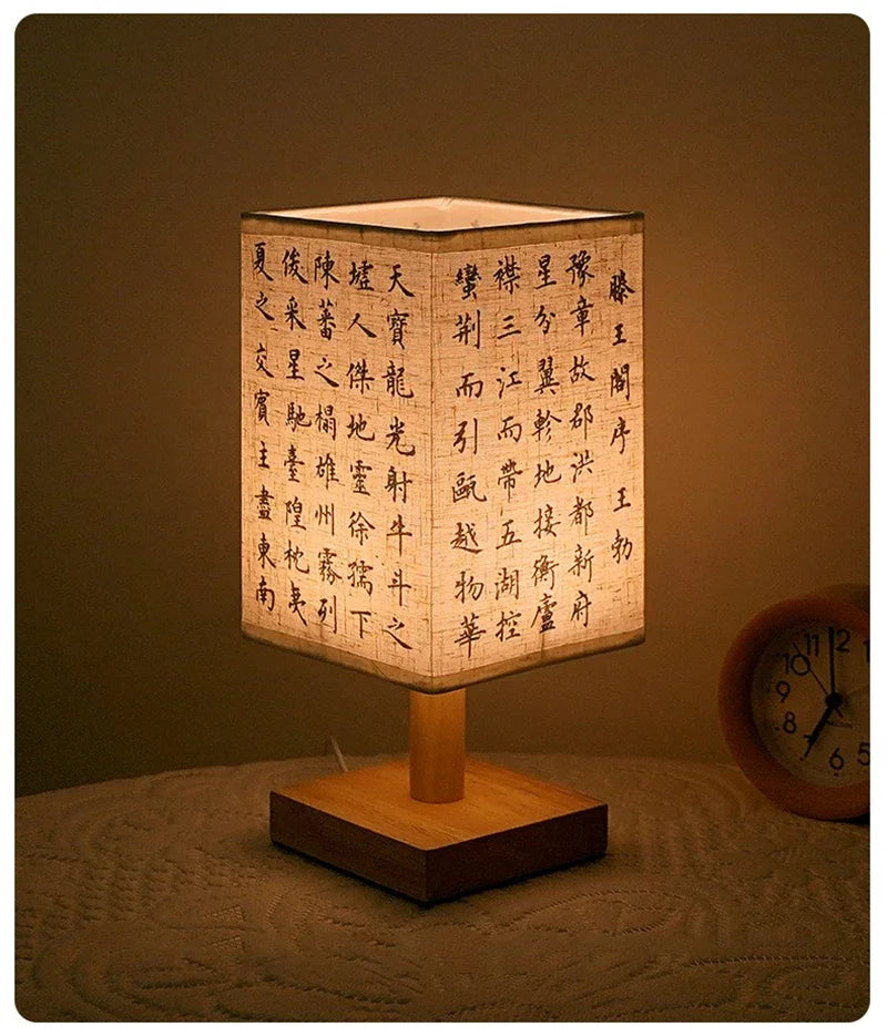 LED  Decoration Table Lamps Simple Chinese Style Dimmable Plug Night Light Fabric Lampshade Square Bedroom Bedside Desk Lights