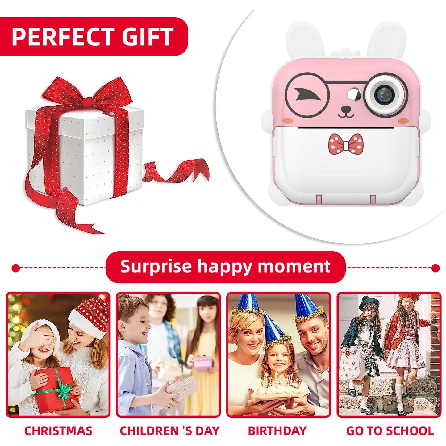 Children 1080P HD Digital Camera  Mini Thermal Printer Photography Instant Print Photo HD Digital Video Cameras Portable Toy