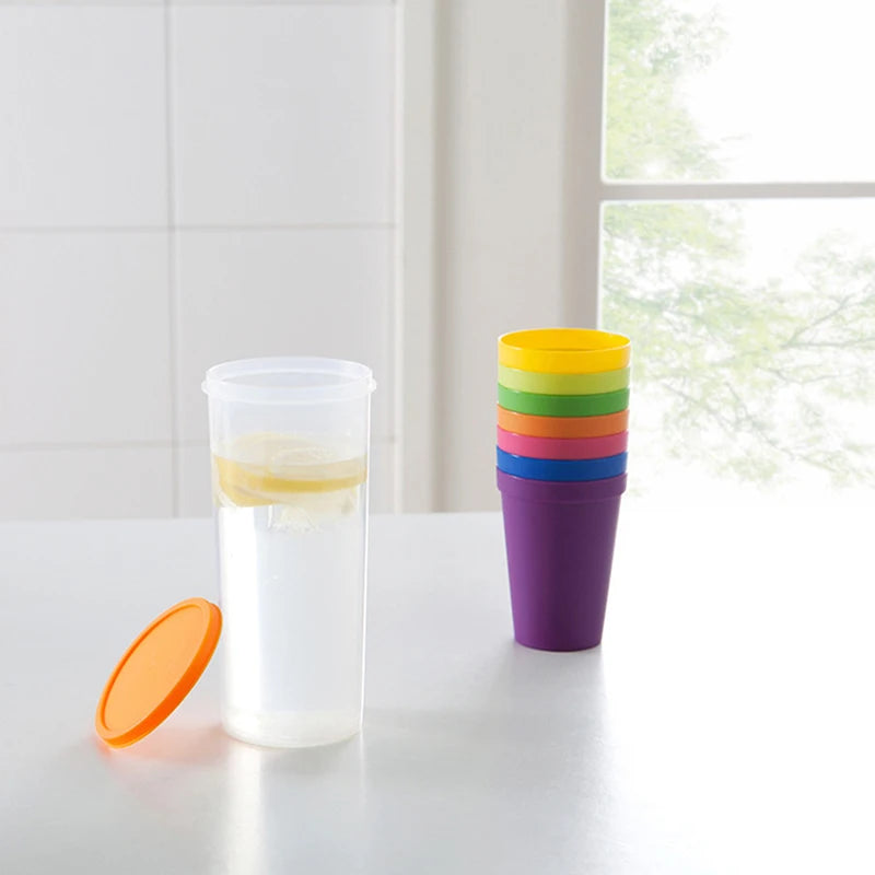 7pcs Rainbow Plastic Cups Set Reusable Water Mug Picnic Travel Trendy Funny Portable Rainbow Suit Cup Party Kids Drink Cup
