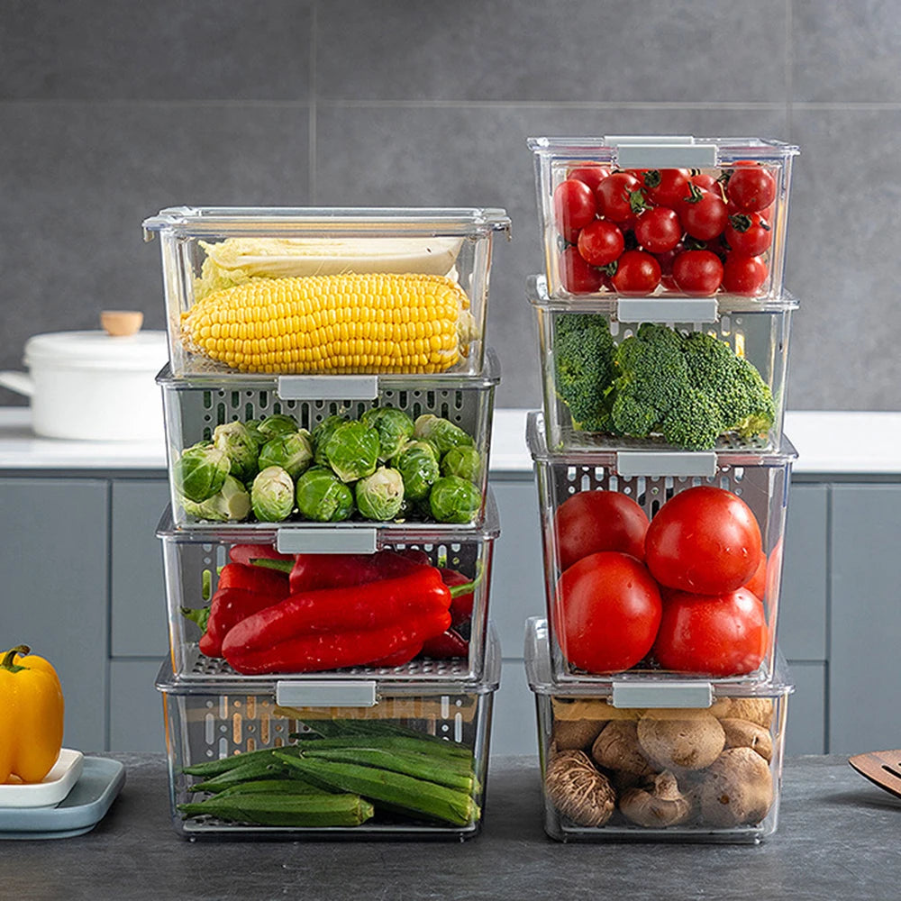 Fridge Organizer Stackable Refrigerator Organizer Bins with Lids Clear Fruit Storage Containers Freezer Pantry Kitchen Boxes