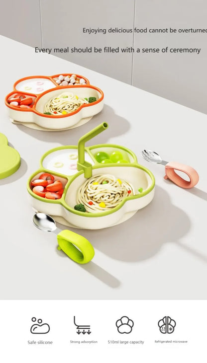 Baby Silicone Dining Plate with Baby Feeding Toddler Training Tableware Straw Cute Cat Claw Child Dishes Kids Plate Dishes Bowl