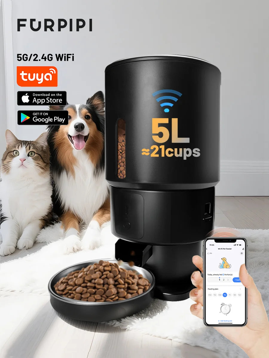 FURPIPI Automatic Pet Feeder 5L Smart Cat Food Kibble Dispenser Wi-Fi App Remote Control Auto Dog Feeder For Cat Pet Accessories