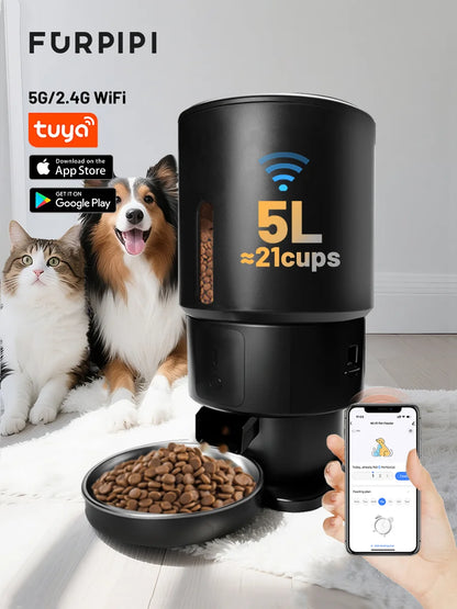 FURPIPI Automatic Pet Feeder 5L Smart Cat Food Kibble Dispenser Wi-Fi App Remote Control Auto Dog Feeder For Cat Pet Accessories