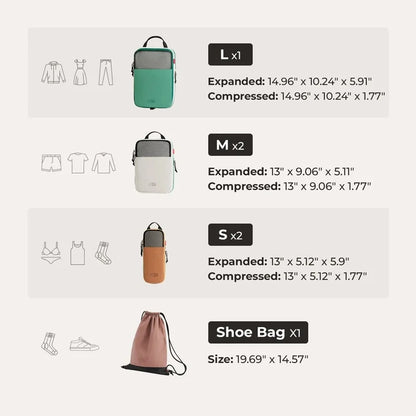 BAGSMART Compression Packing Cubes Expandable Travel Set Storage Bag 6 Pcs Travel Organizer Luggage Carry Suitcase