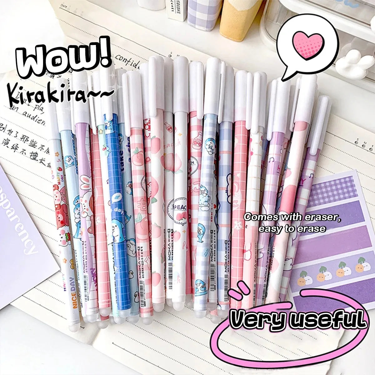 12PC 0.5mm Syringe Erasable Pen Korean Stationery Simple Kawaii Writing Pen Student Stationery Cultural and Educational Supplies
