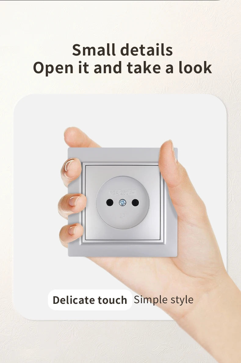 Silvery Electrical Outlets Power Sockets 250V EU Standard Wall Embedded Flame Retardant AC Not Ground Plugs Socket Paint Plastic