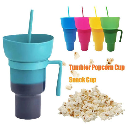 2 in 1 Popcorn Beverage Cup Snack 1000ML Straw Cup with Handle Water Bottles with Straw Coffee Cup Mug Leak-Proof For Kids Adult