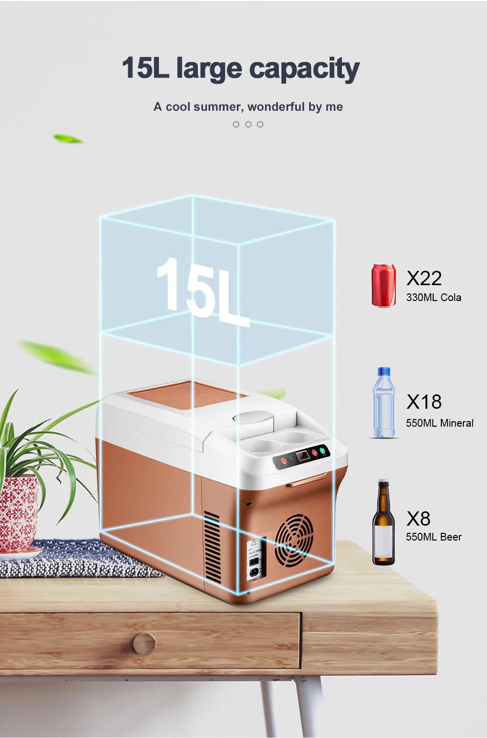 Car Refrigerator 15L Mini Fridge Refrigeration/Heat 12V/24V Green and Energy Efficient Multi-Purpose Auto/Home Refrigerator