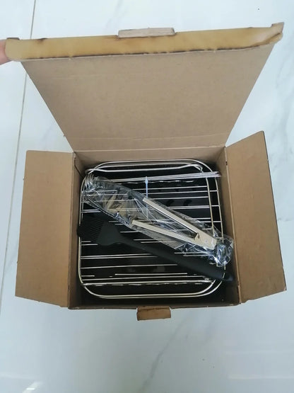 Air Fryer Accessories Silicone Air Fryer Liners with Stainless Steel Grill and Steaming Rack & Skewers Set