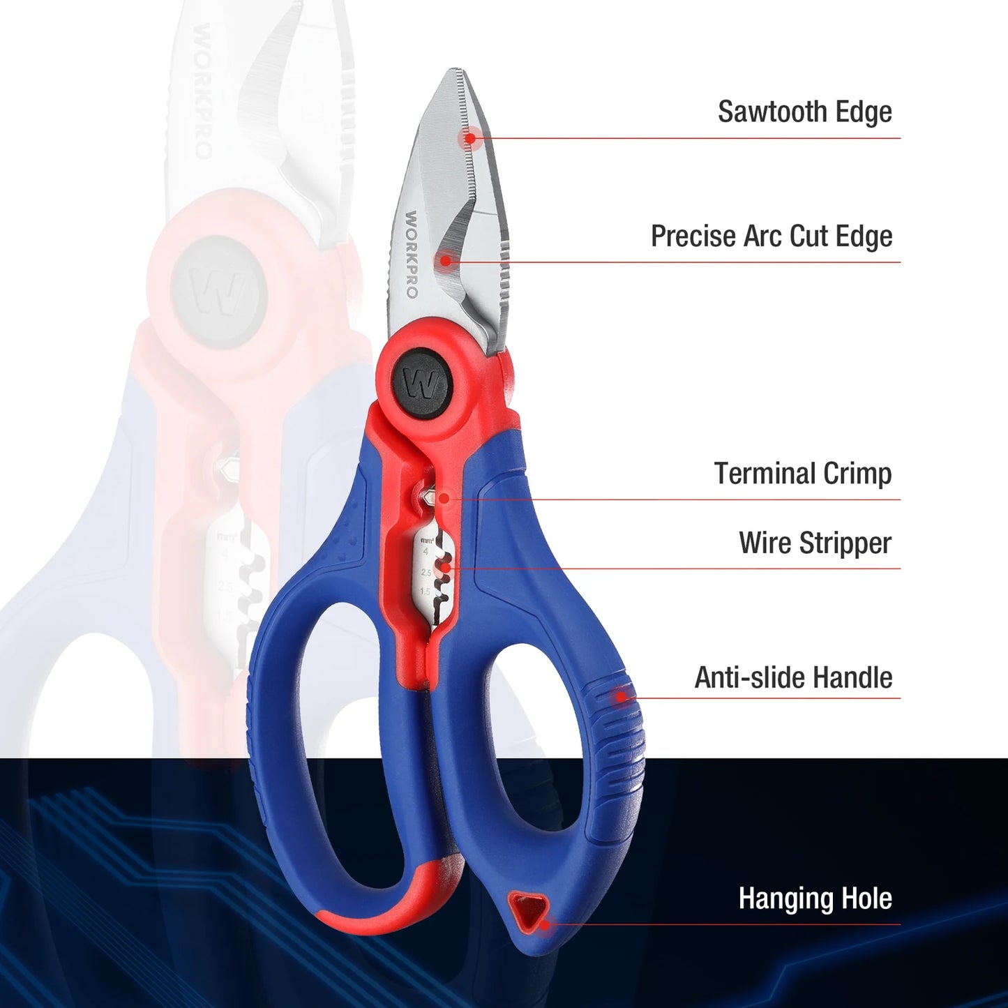 WORKPRO Electrician Scissors Wire Stripper Hand Tool Wire Stripper Wire Cable Cutter Plumbing Electrical Cable Stripper Wire