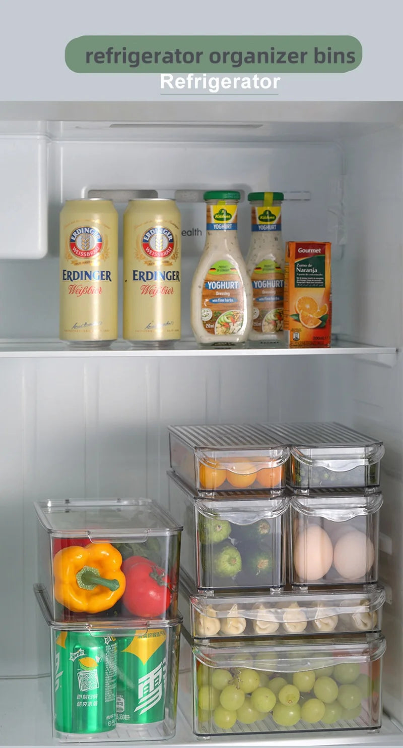 Fridge Organizer Stackable Refrigerator Organizer Bins with Lids Clear Fruit Storage Containers Freezer Pantry kitchen Organizer