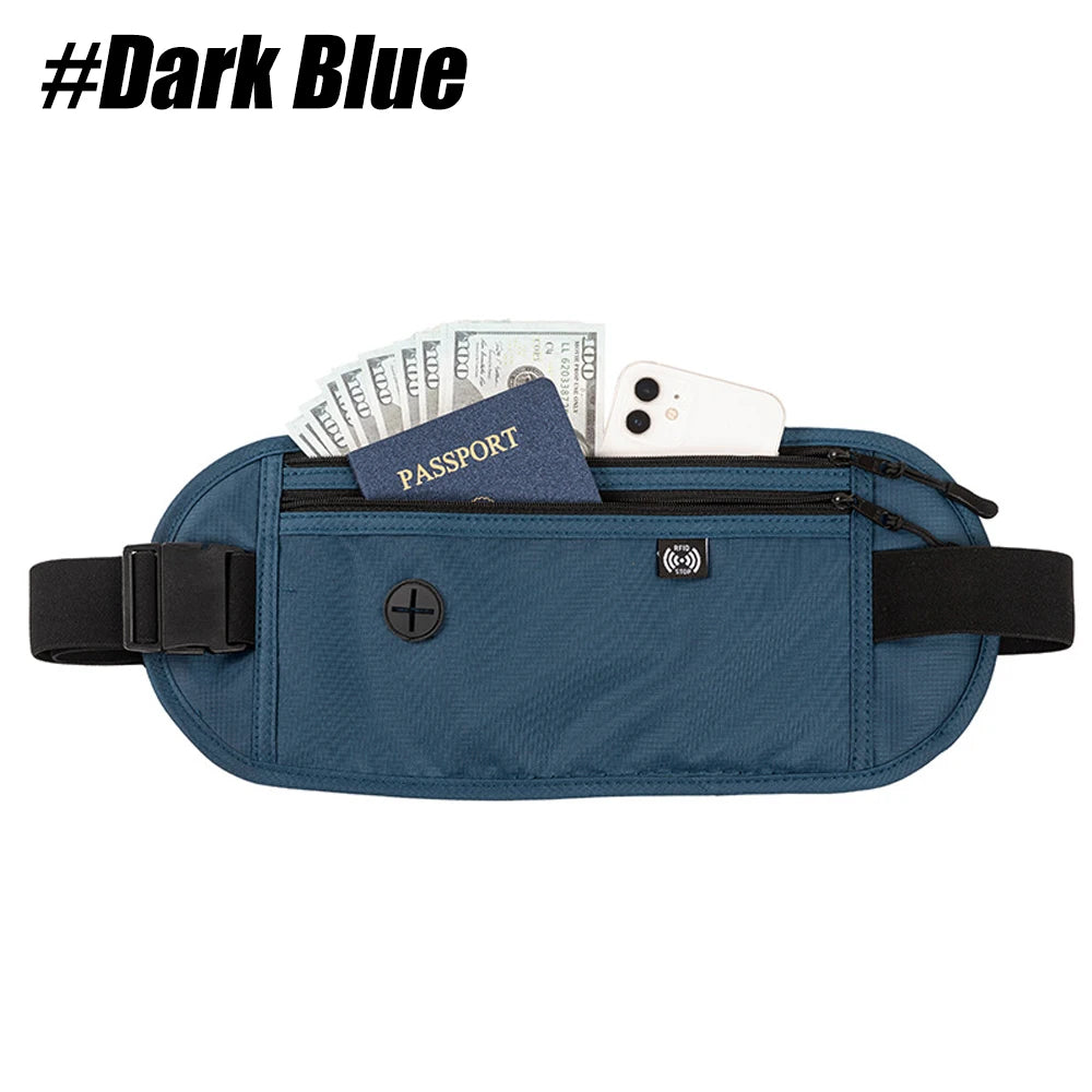 RFID Blocking Money Belt for Travel -Hidden Anti-Theft Passport Wallet & Slim Fanny Pack - Secure Waist Pouch for Cash, Cards