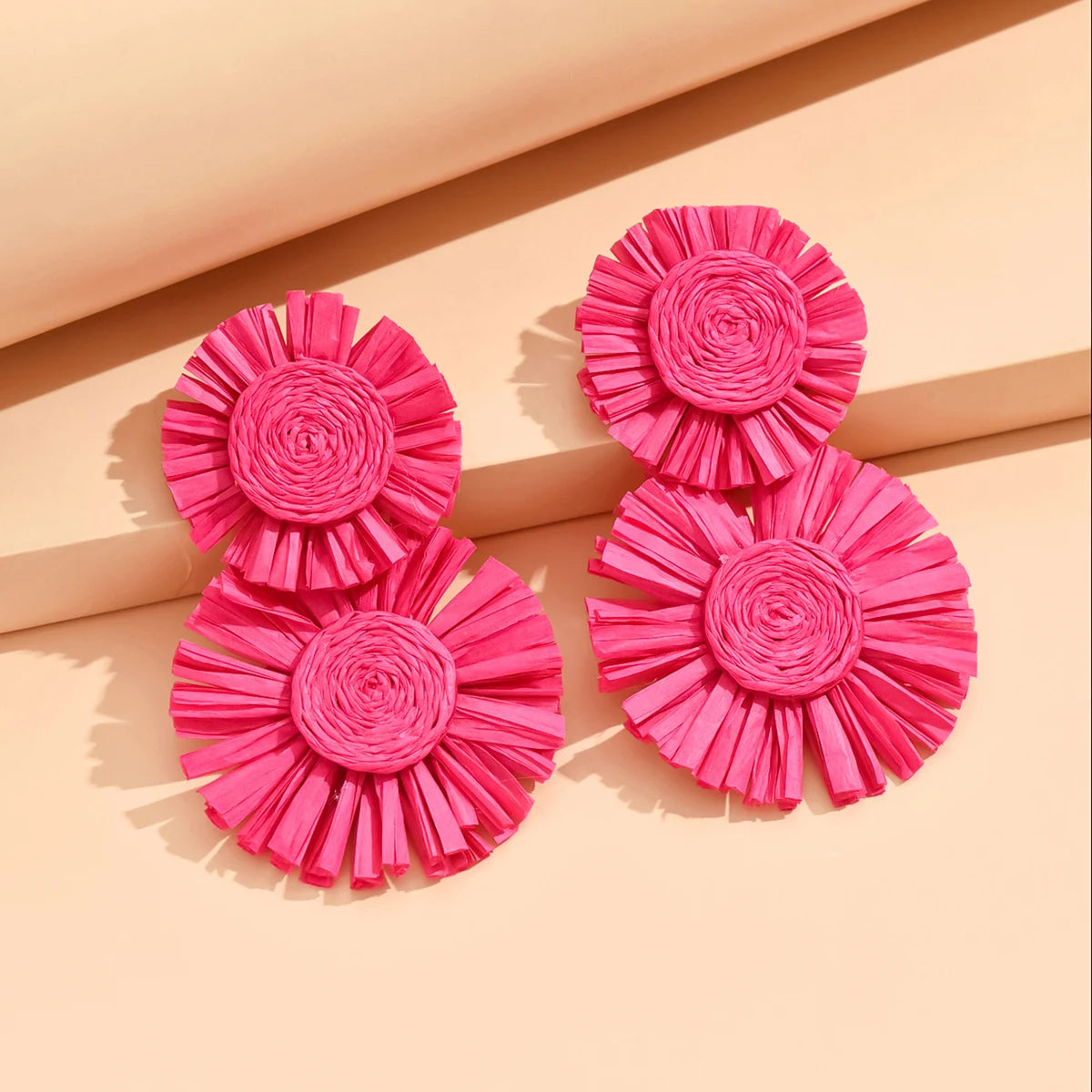 Bohemian A Pair of Bold Sunflower Hand-Woven Raffia Earrings in A Variety of Colors Suitable for Beach Vacation Balls