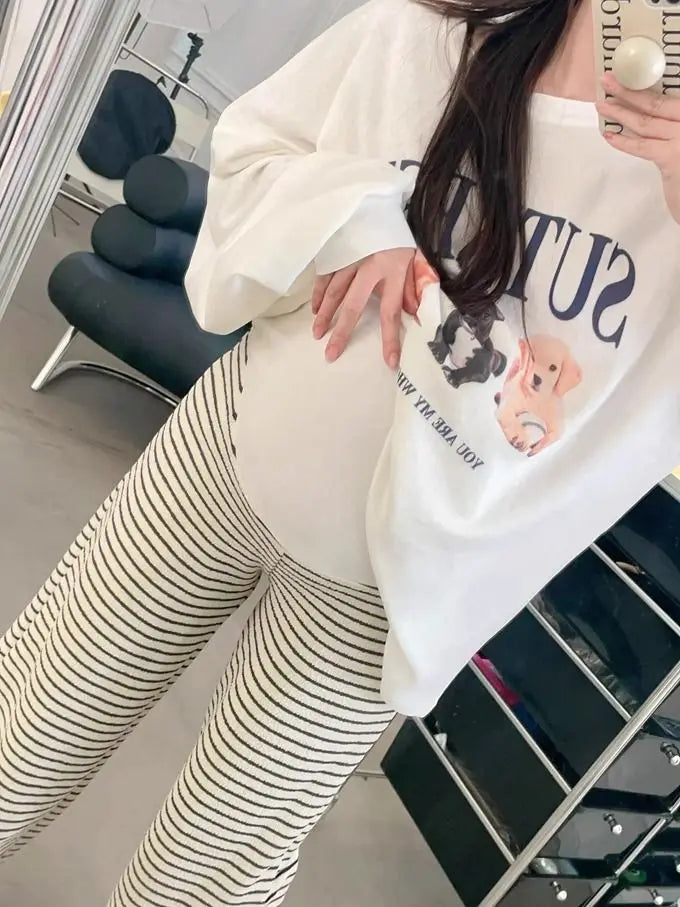 2025 Maternity Pants Home Clothes for Pregnant Women Leisure Belly Support Clothing Pregnancy Striped Trousers Woman Summer Kids