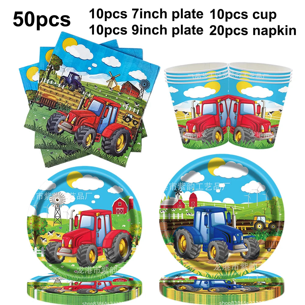 Farm Green Tractor Supplies Tractor Balloons Banner Hanging Swirl Cupcake Toppers Tractor Farm Themed Birthday Party Decorations