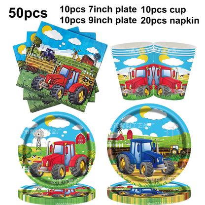 Farm Green Tractor Supplies Tractor Balloons Banner Hanging Swirl Cupcake Toppers Tractor Farm Themed Birthday Party Decorations