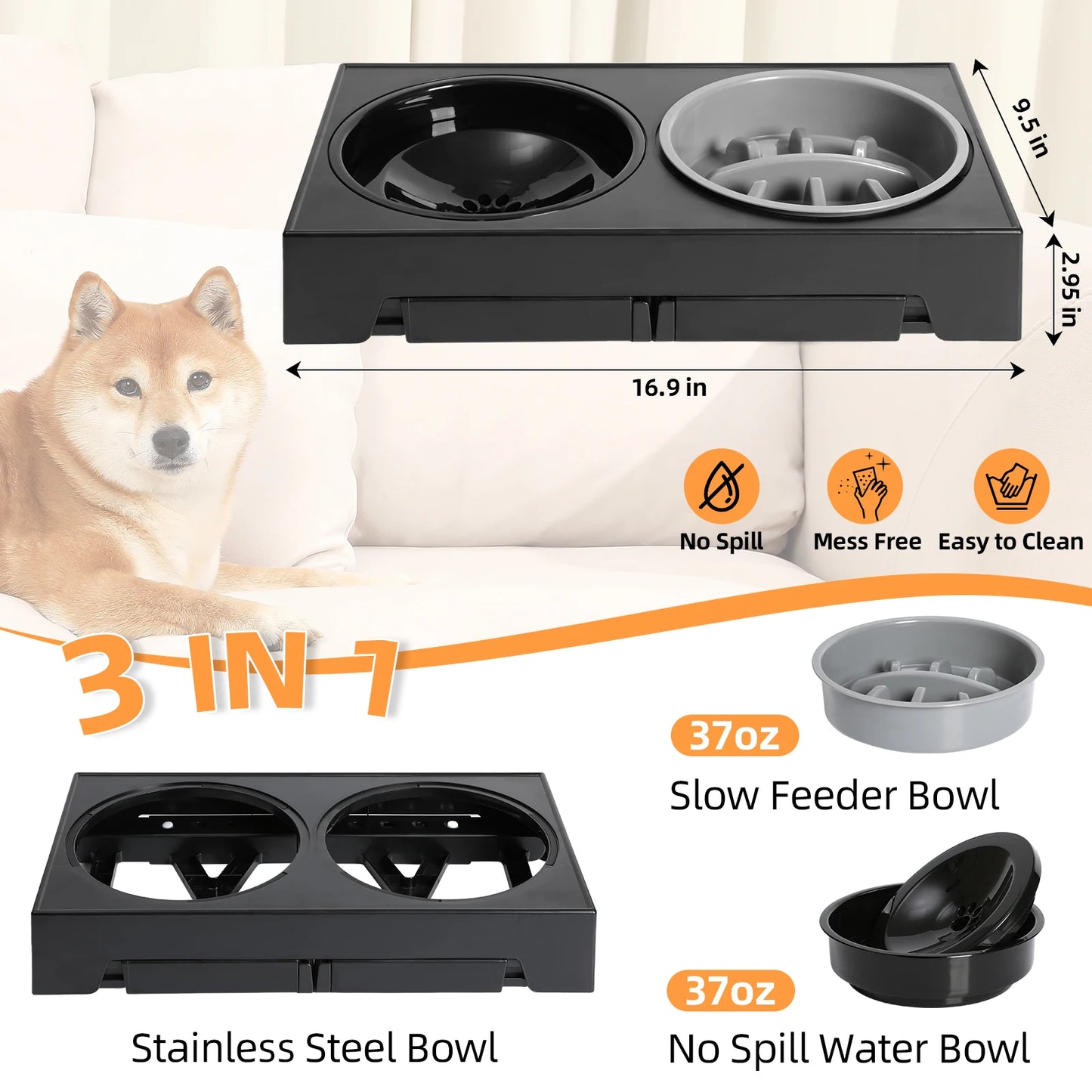 5-speed adjustable lifting dog bowl rack floating bowl slow food bowl suitable for small medium and large pets