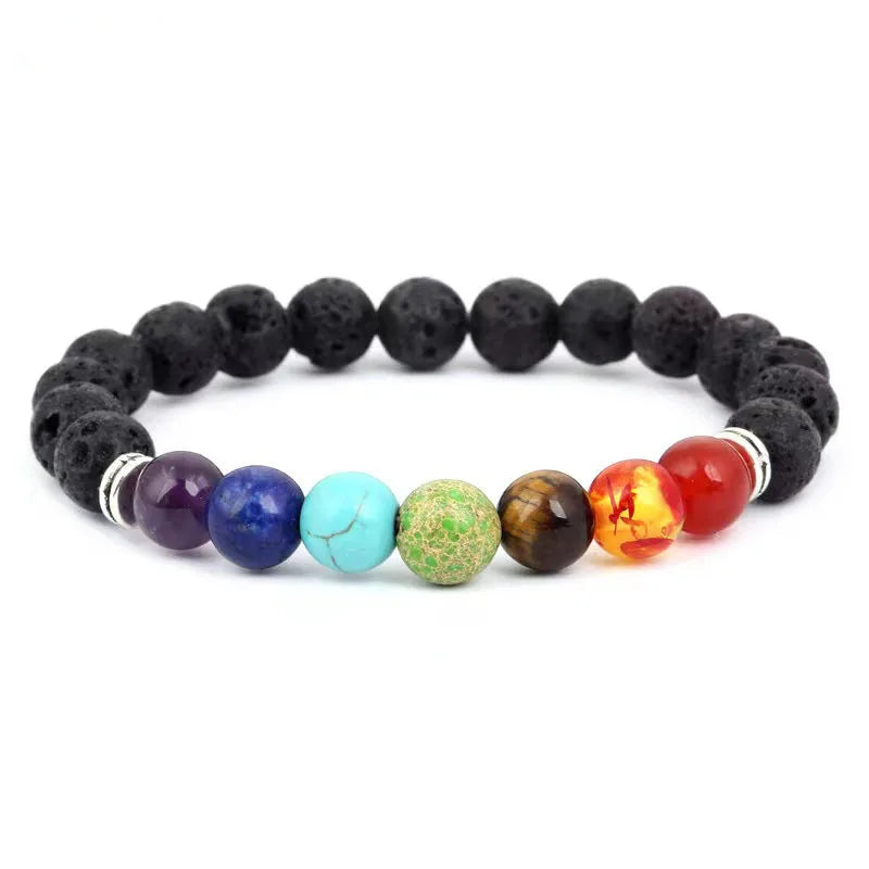 1pcs Bracelet For Men And Women Volcanic Stone Hand Beaded Colored Stone Stretch Hand Jewelry