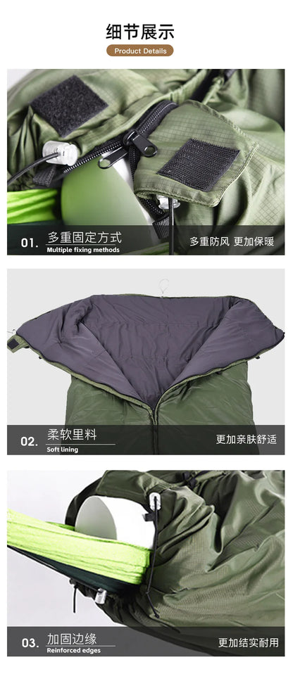 Winter-Ready Solo Camping Gear: Insulated Hammock Cover & Sleeping Bag Combo for Cozy Autumn Outdoor Adventures - Stay Warm