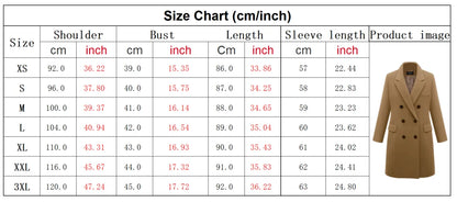 Officewear Casual Women Jackets Fashion Ladies Wool Loose Outwear Elegant Lapel Solid Double-breasted Coats For Autumn Winter