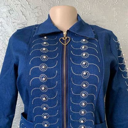 HOUSEOFSD High Quality Long Sleeve Jeans Dress African Women Fashion Zipper Beading Denim Maxi Dresses