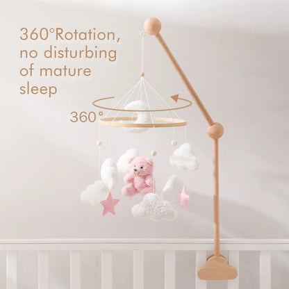 Baby Crib Mobile Rattle Toy 0-12Months Infant Soft Felt Teddy Velvet Pink Bear Bed Bell Hanging Toy Holder Bracket Crib Girl Toy