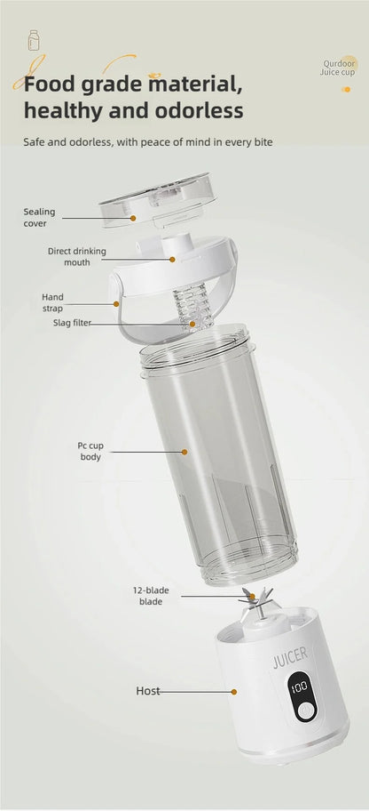 New Portable Juice Blender 600ml 12 Blades Fast Blending USB Rechargeable For Outdoor Milkshake Smoothie Electric Blender