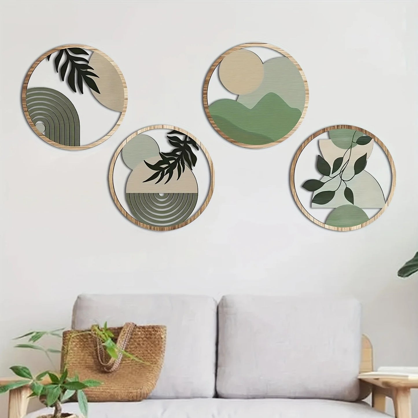 4PC Bohemian Wooden Wall Art Decor, Hollow Rustic Farmhouse Hanging Sculptures for Living Room, Bedroom, Outdoor Patio