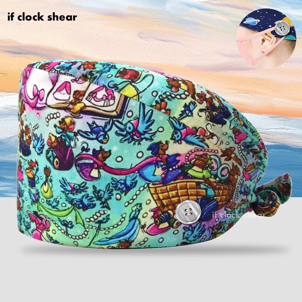 Printing Clinic Pharmacy Work Hat Dentistry Operating Room Doctor Scrubs Hats Adjustable Medical Nurse Accessories Surgical Caps