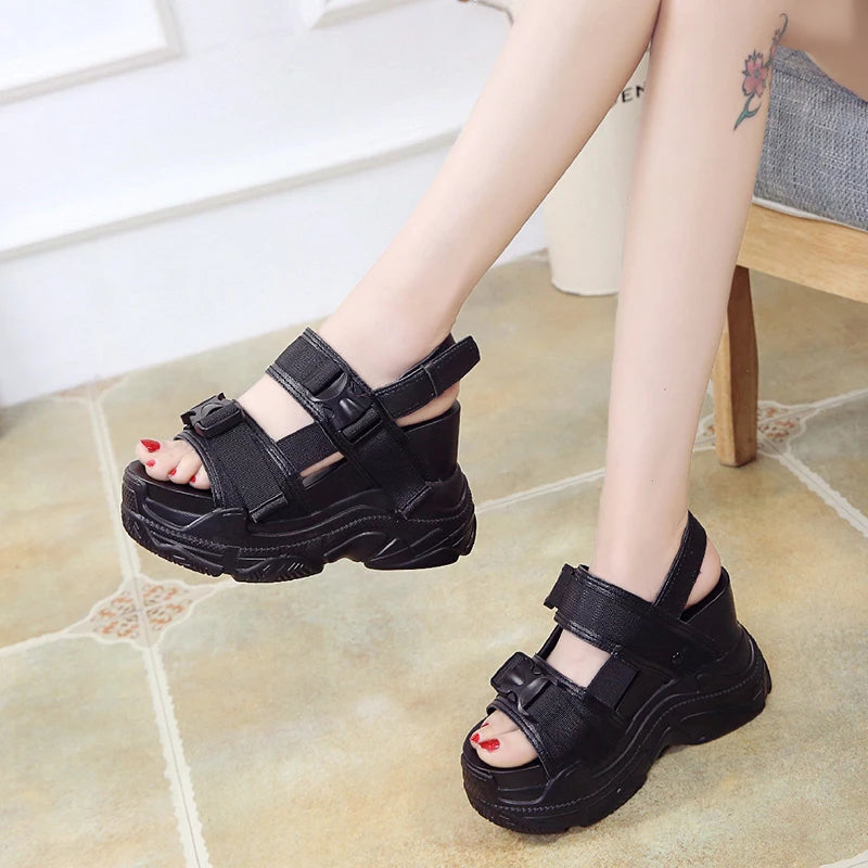 Platform Sandals Women 12cm 2025 High Heels Sexy Open-toed Sandals Wedge Increased Shoes Ladies Beach Summer Sandalia Casual