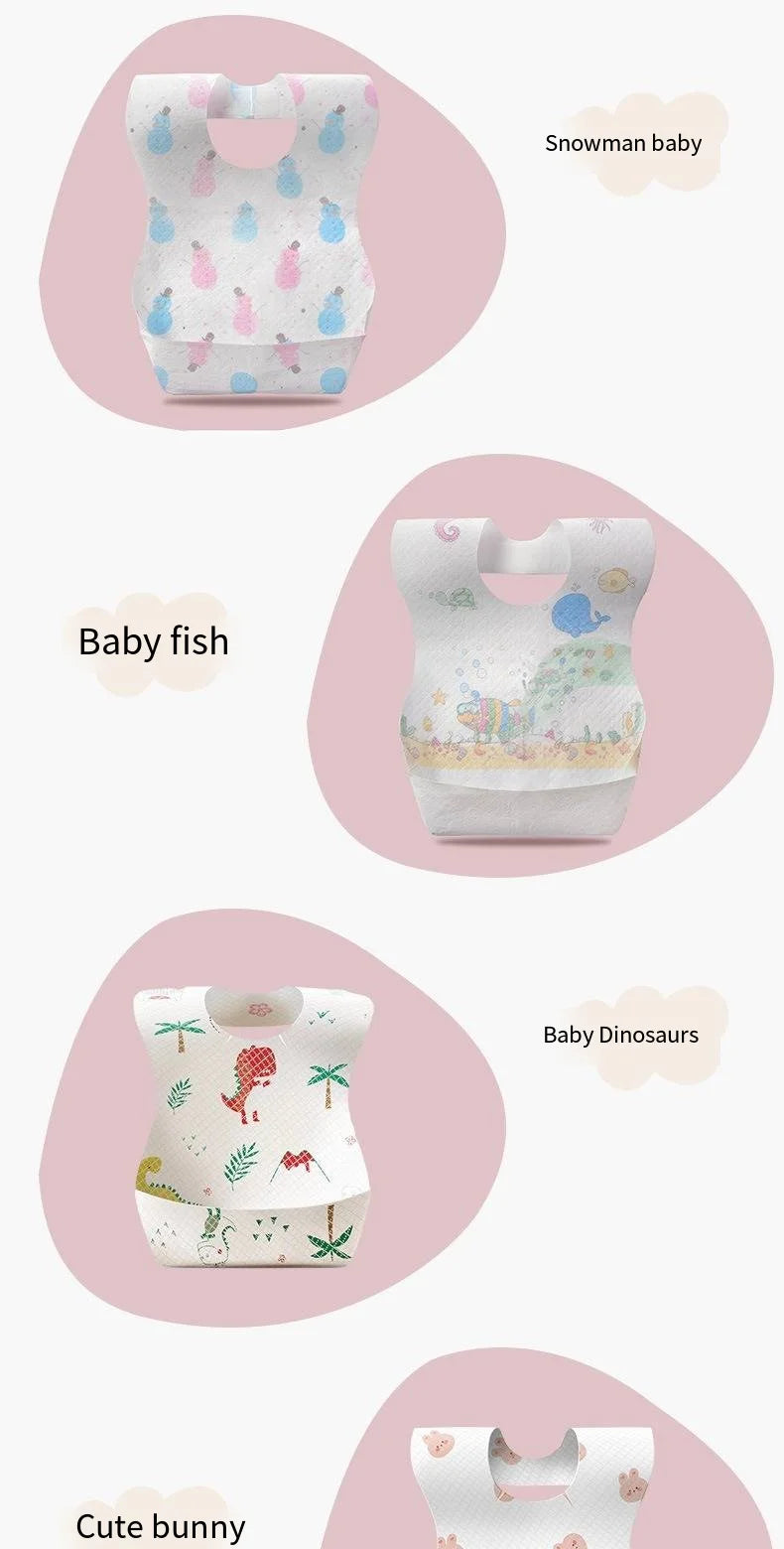 50-Pack Disposable Bibs for Babies Aged 6 Months to 2 Years Cartoon Bear Feeding Bib for Boy Girl Non-woven Drool Towel