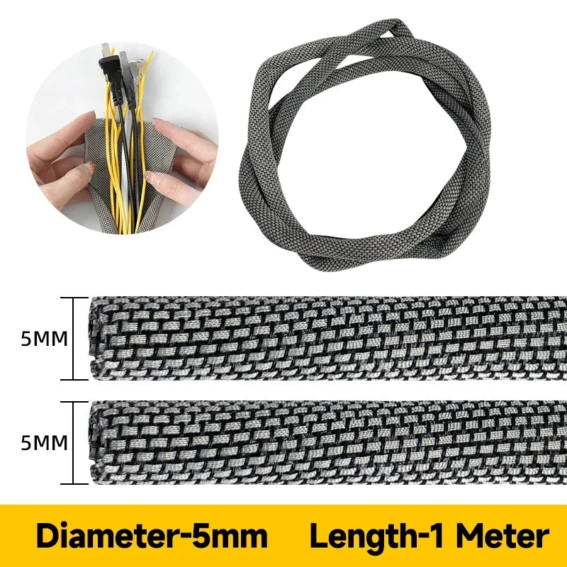 5-8mm Thermoresistant Tin Plating Cable Tube Sleeve EMI Shielded Flexible Wire Wrap Cover Line Cord Organizers Cable Management