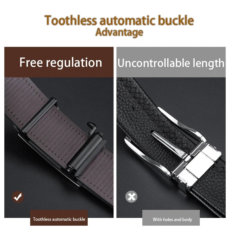 Luxury Fashion Men's Belt Men's Genuine Leather Belt Automatic Buckle Ratchet Belt Random Adjustment Belt Women Waist Belt