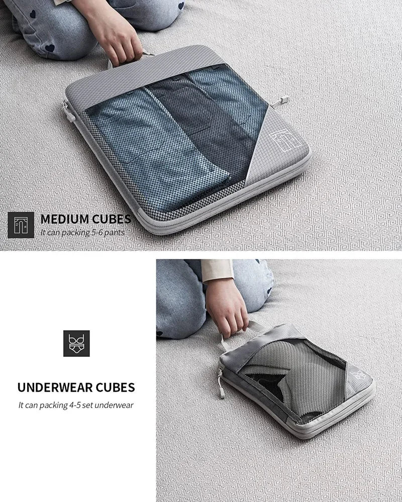 Expandable Compression Packing Cubes for Suitcases,6 Set Lightweight Travel Packing Organizer for Travel Carry on Suitcase Bags