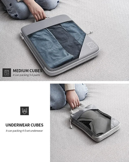 Expandable Compression Packing Cubes for Suitcases,6 Set Lightweight Travel Packing Organizer for Travel Carry on Suitcase Bags