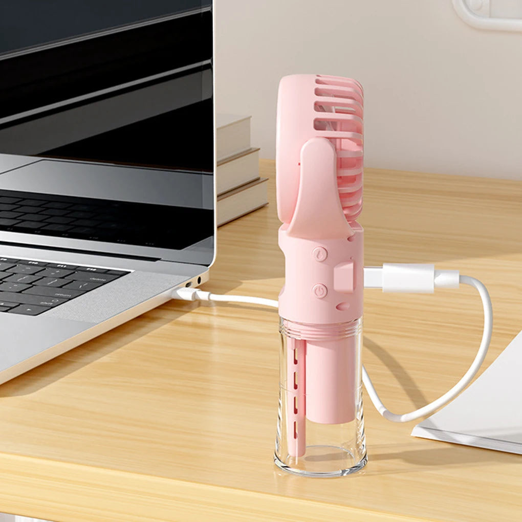 Mini Portable Handheld Fan With Spray Mister Humidifier USB Rechargeable Handheld Fan Adjustable Silent Water Spray Mist Fan