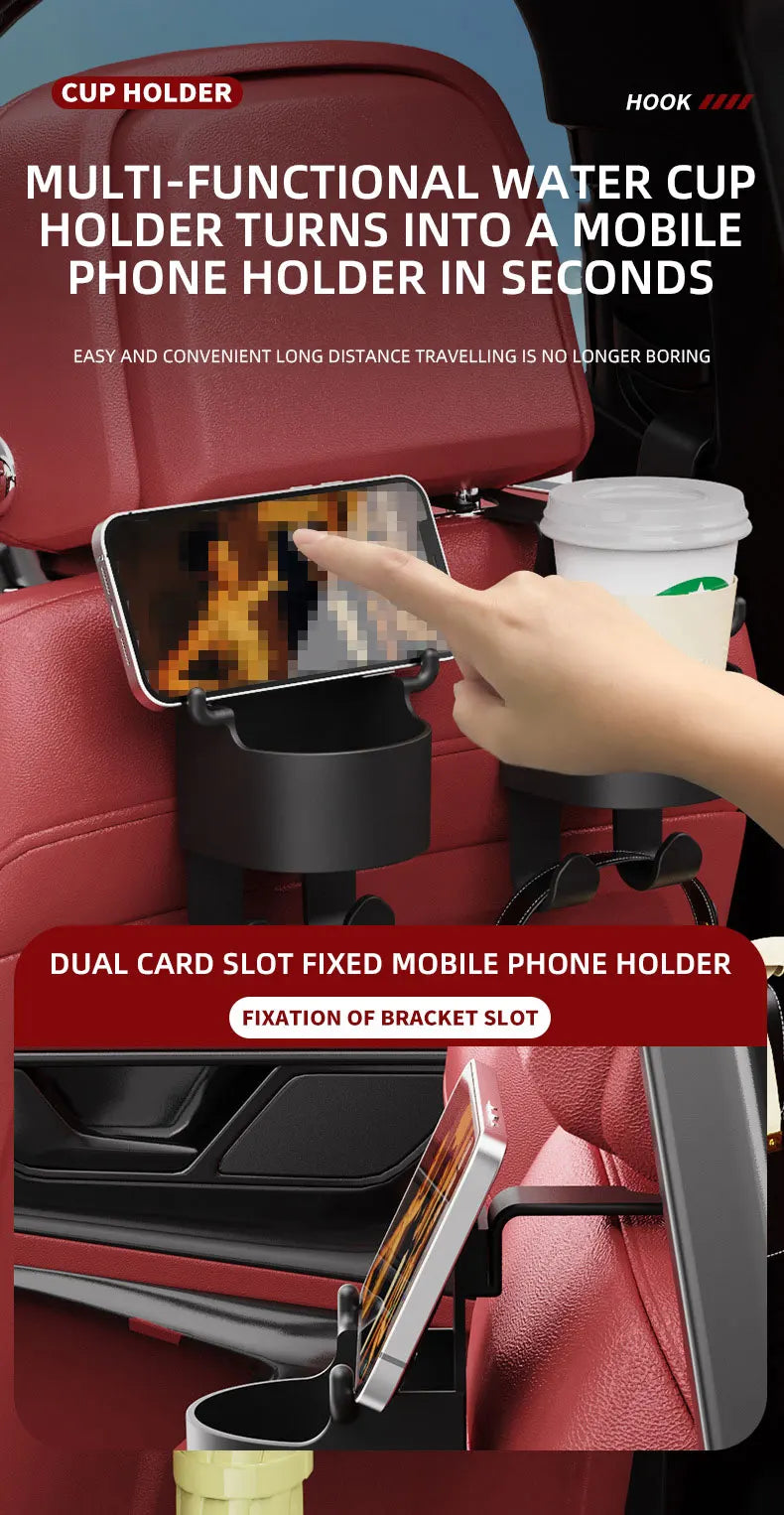 2Pcs Car Seat Headrest Hook Hanger Storage Organizer Universal with Cup Holder for Handbag Fit Universal Vehicle Car Accessories