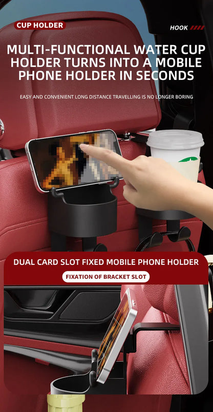 2Pcs Car Seat Headrest Hook Hanger Storage Organizer Universal with Cup Holder for Handbag Fit Universal Vehicle Car Accessories