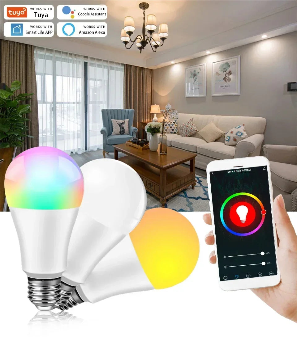 Tuya Smart WiFi Light Bulb 10W 15W 20W AC 220V 110V Voice Control APP Smart Adjustment Infinitely Dimmable Timer Off E27 Bulb