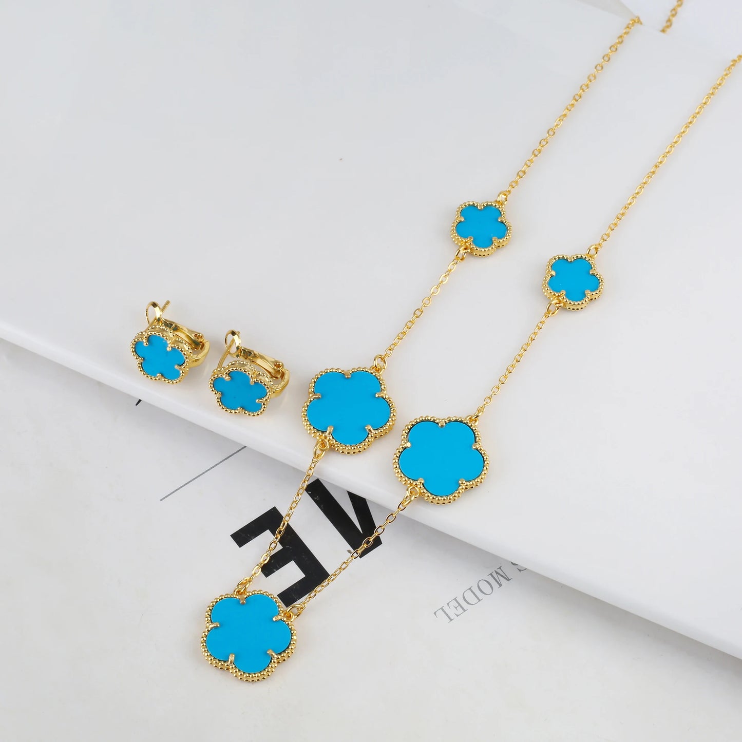 Irregular New Double Sided Natural Stone Shell Plant Five Leaf Flower Jewelry Set Necklace Earrings Women's High Quality Clover