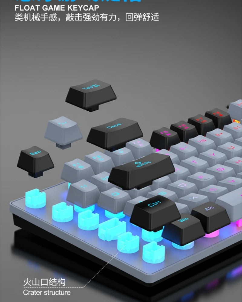 Keyboard 87 Keys 80% Layout Spanish Russian Korean Arabic Gaming Keyboard USB Wired RGB Light Float Keycap Ergonomics Design K10
