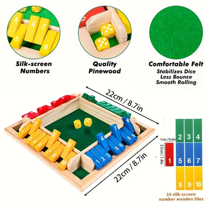 Classic 4 Sided Wooden Board Game With 2 Dice And Shut-The-Box Instructions, Classics Tabletop Version And Pub Board Game
