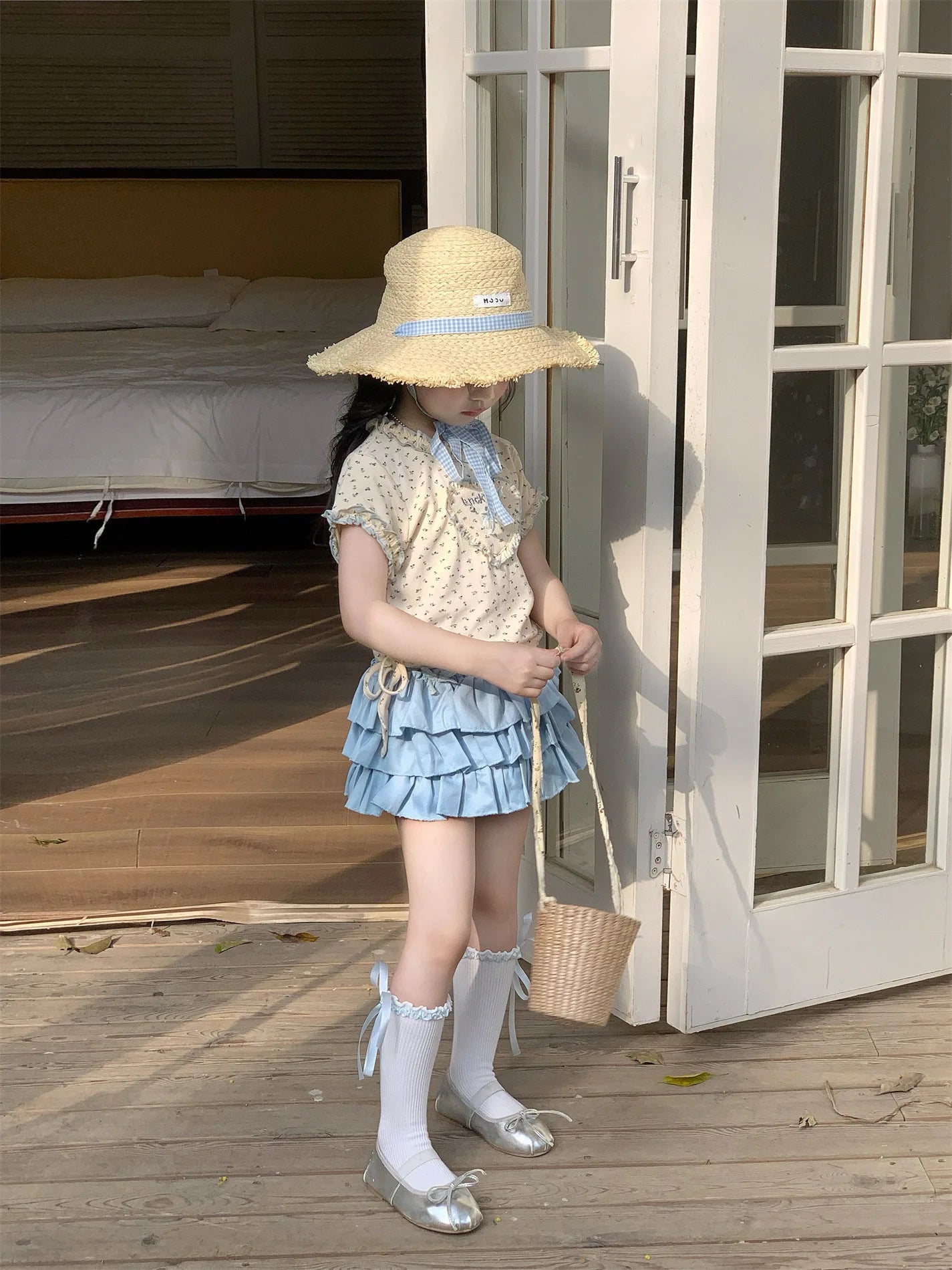 Baby Set 2025 Short Sleeved T-shirts New Summer Floral Top for Girls Solid Cake Skirt Two-piece Set