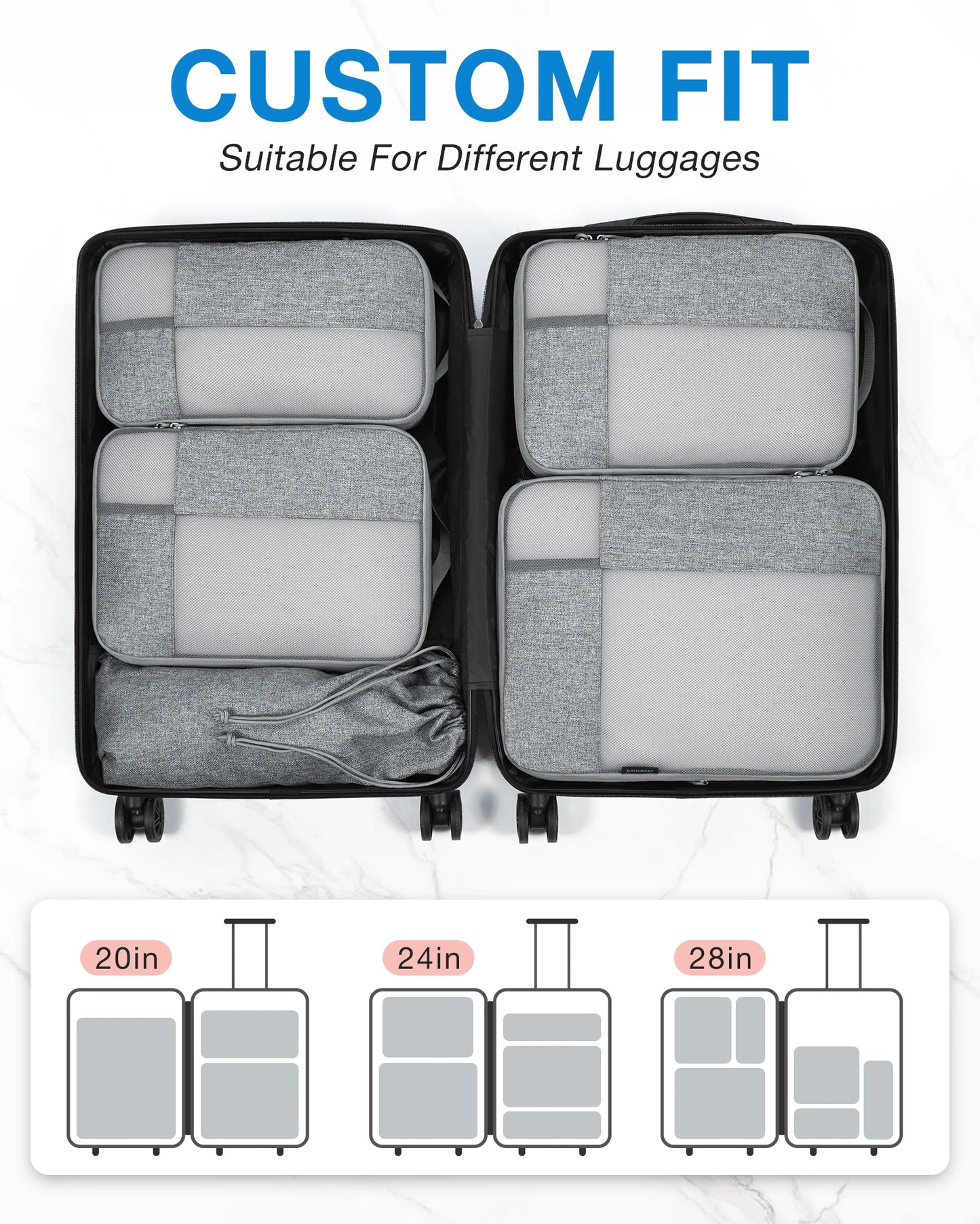 BAGSMART Compression Packing Cubes Men Travel Expandable Luggage Organizer  Carry on Luggage Packing Organizers for Women