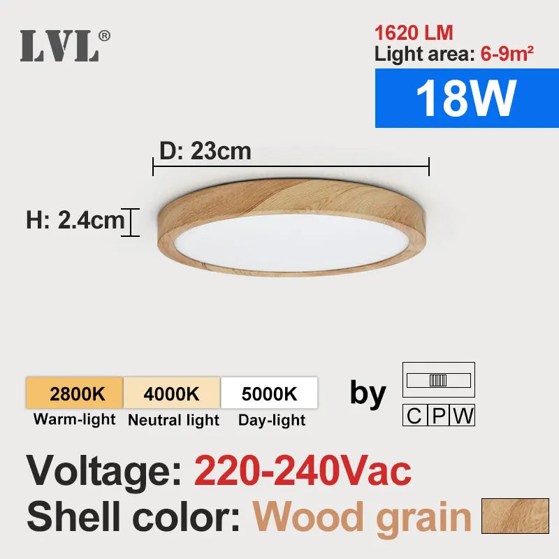 Modern LED Ceiling Light Wood Grain Golden One Light with 3 Colors Home Lighing Kitchen Bedroom Bathroom Surface Ceiling Lamp