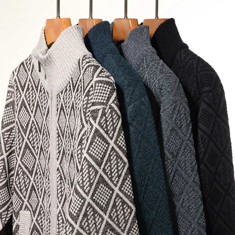 Top Quality Thick Velvet Zip Up New Brand Fashion Knit Cardigan Korean Sweater Casual Japanese Coats Jacket Mens Clothes 2025