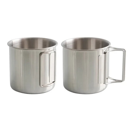 Stainless Steel Camping Cup 250/350/500ml Portable Carabiner Cups Outdoor Water Cup Mug With Foldable Handle Kitchen Drinkware